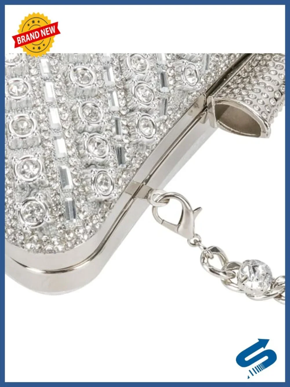 Rhinestone Sequin Evening Clutch with Chain Convertible Crossbody Bag